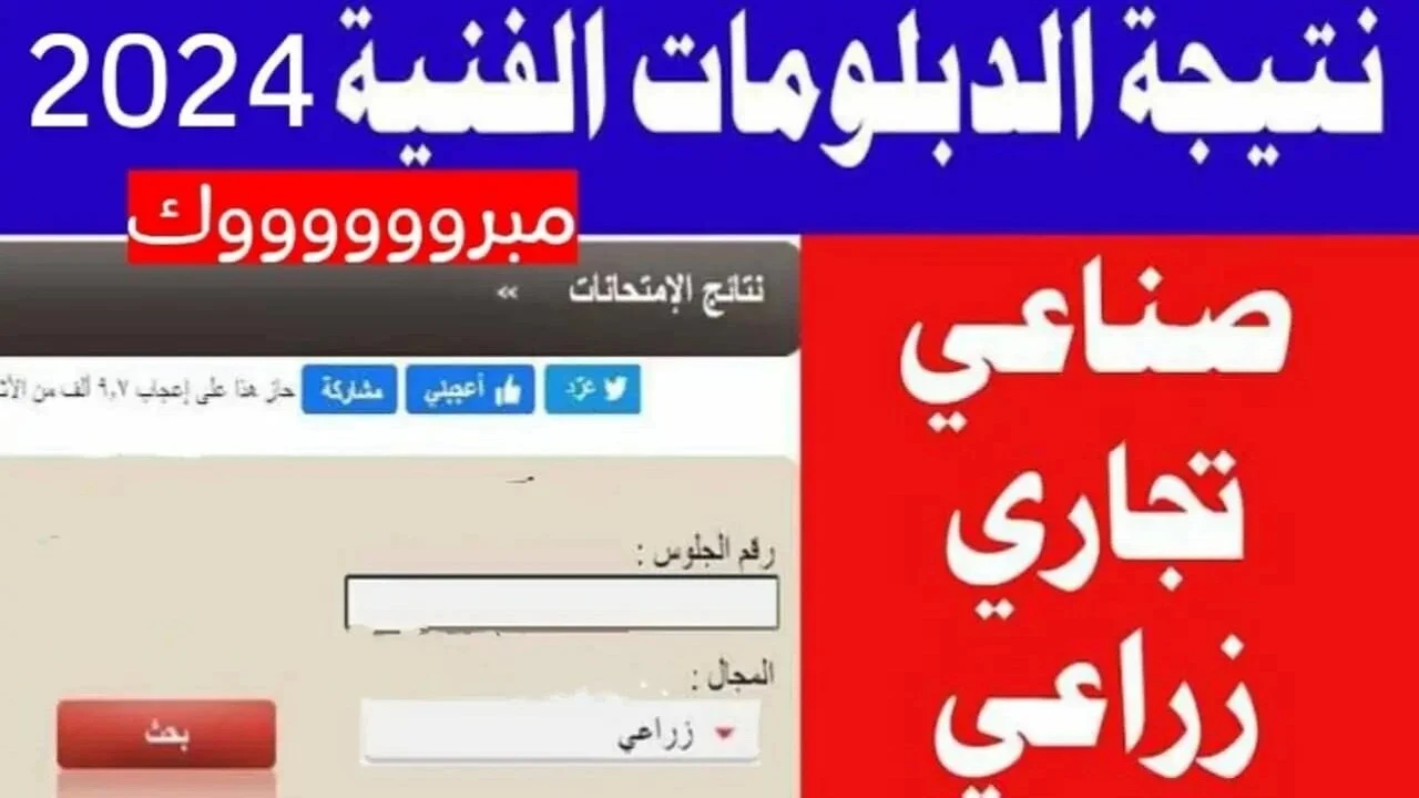 LINK..نتيجة الدبلومات الفنية 2024 في جميع محافظات الجمهورية (زراعي وصناعي وتجاري) برقم الجلوس نتيجة دبلوم تجارة